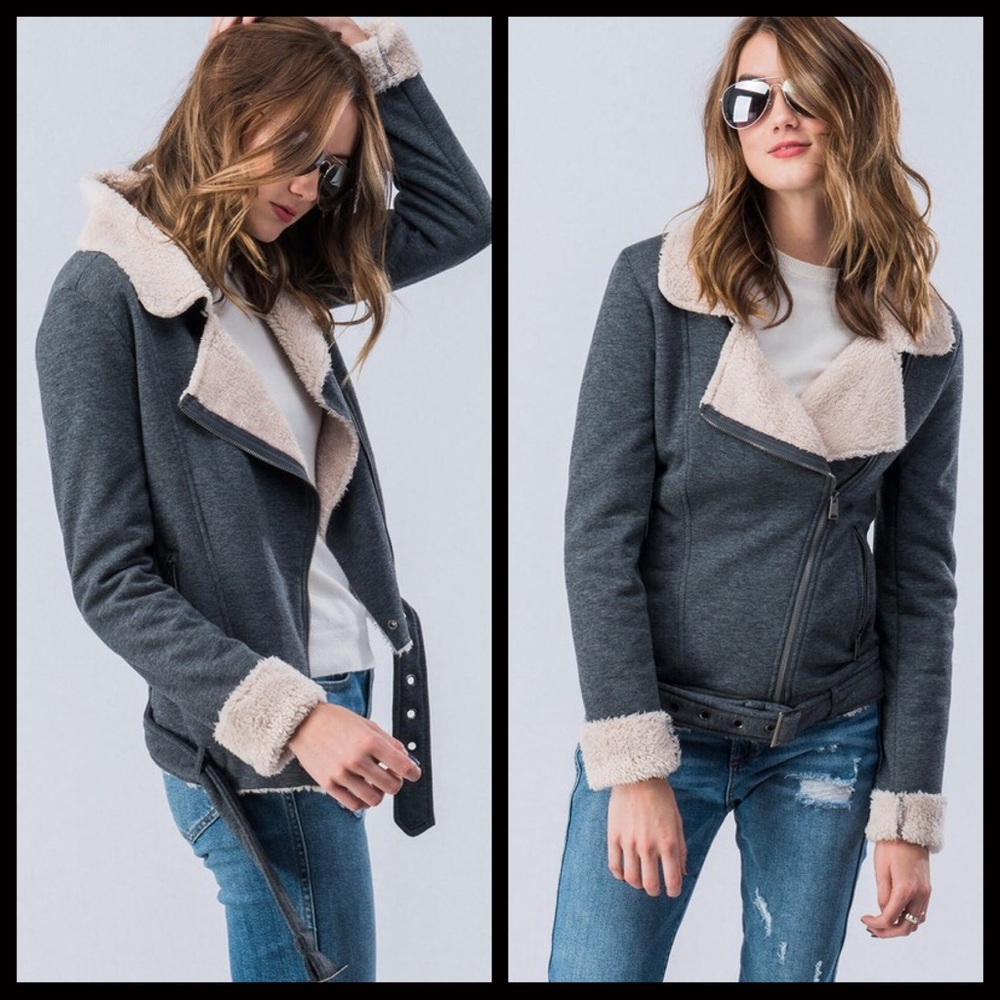 CLEARANCE-FIRM‼️5 🌟Sherpa Lined Racer Jacket - Picture 5 of 6